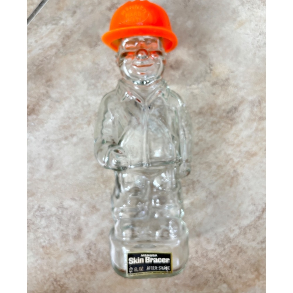 Vintage Mennen Skin Bracer After Shave Figural Glass Bottle Construction Worker